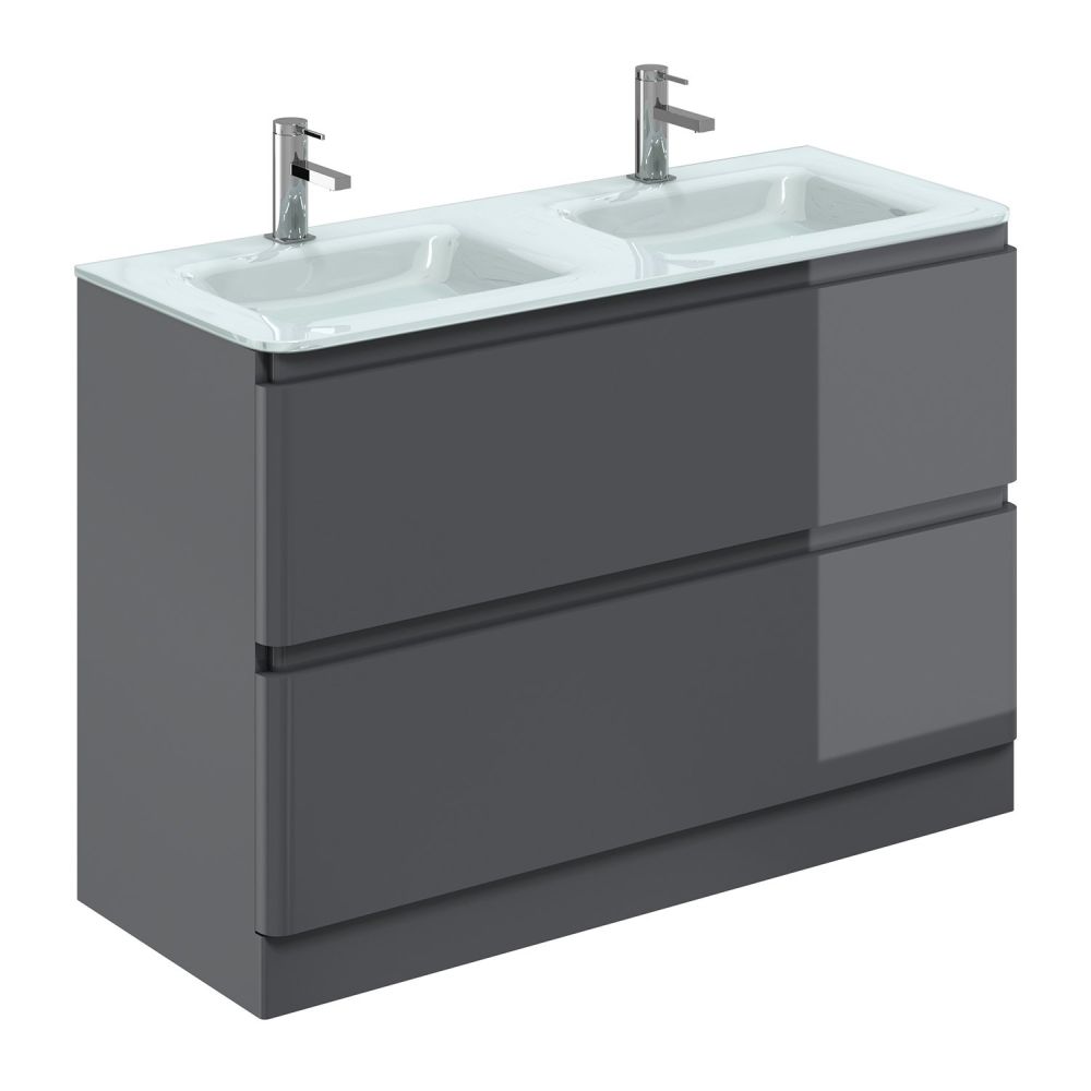 Neon Gloss Titanium Grey Floor Standing Vanity Unit with Opal Glass Basin 1200mm