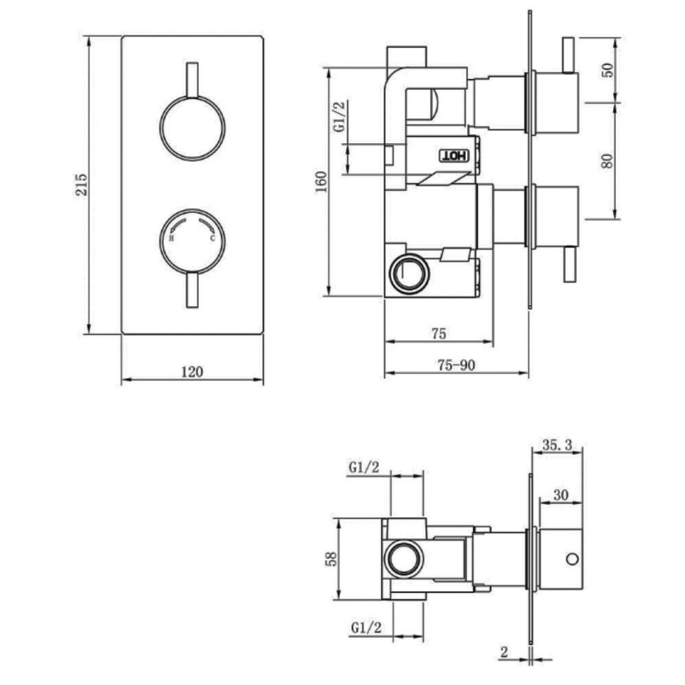 Single Outlet Concealed Valve & Round Shower Head Spec