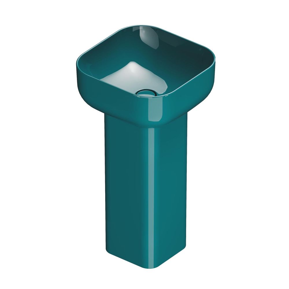 Verity Square Basin & Full Pedestal in Menta Gloss