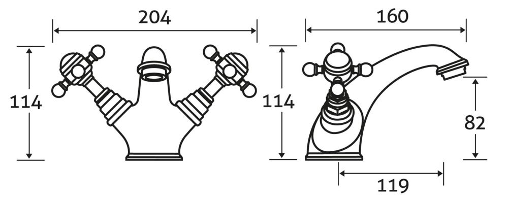 Grosvenor Chrome Basin Mixer Tap - dimensions
