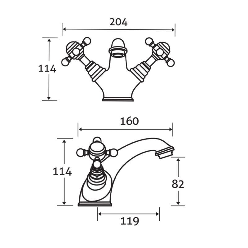 Grosvenor Gold Basin Mixer Tap - dimensions image