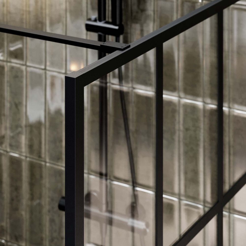 Amien Matt Black Grid Framed Shower Screen 680mm