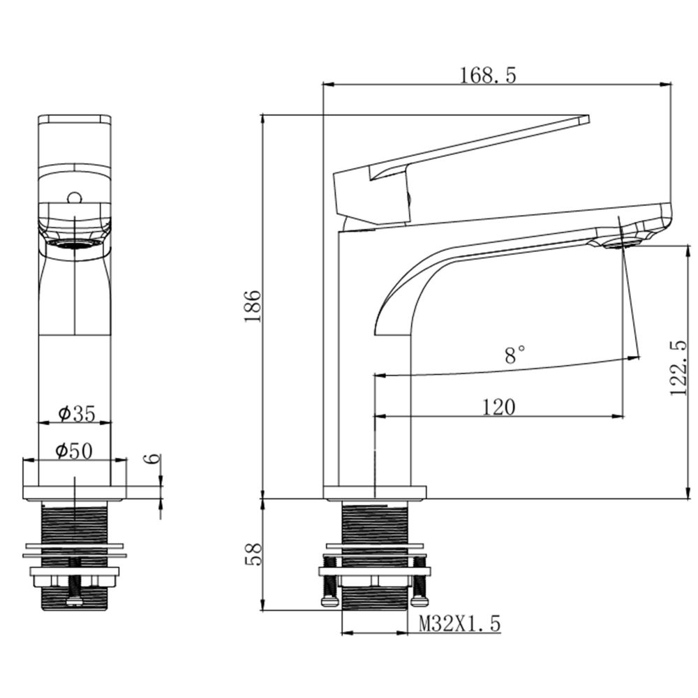 Sora Brushed nickel Basin Mono Tap & Waste dimensons