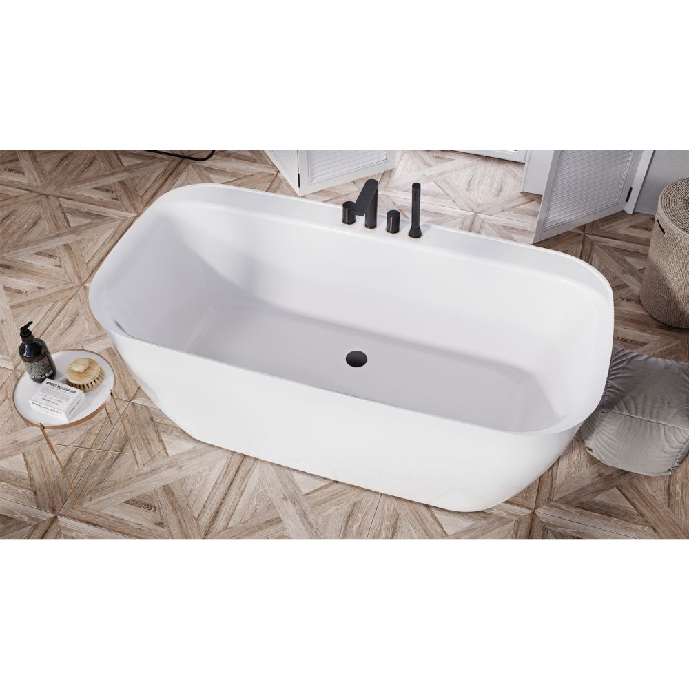 Modern roomset featuring the Tidal White Freestanding Acrylic Bath 1600x800mm view from above