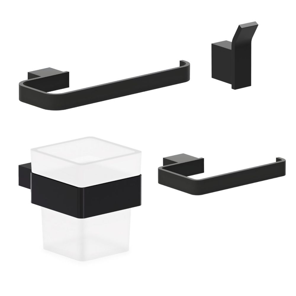 Elora Matt Black 4 Piece Bathroom Accessory Set