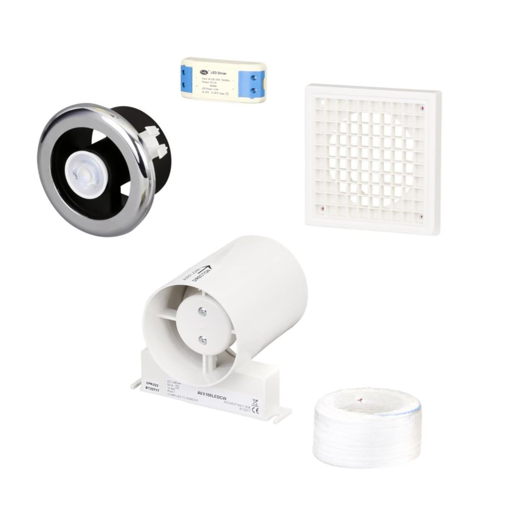 Euston Chrome Ceiling Extractor Fan Kit with LED Light