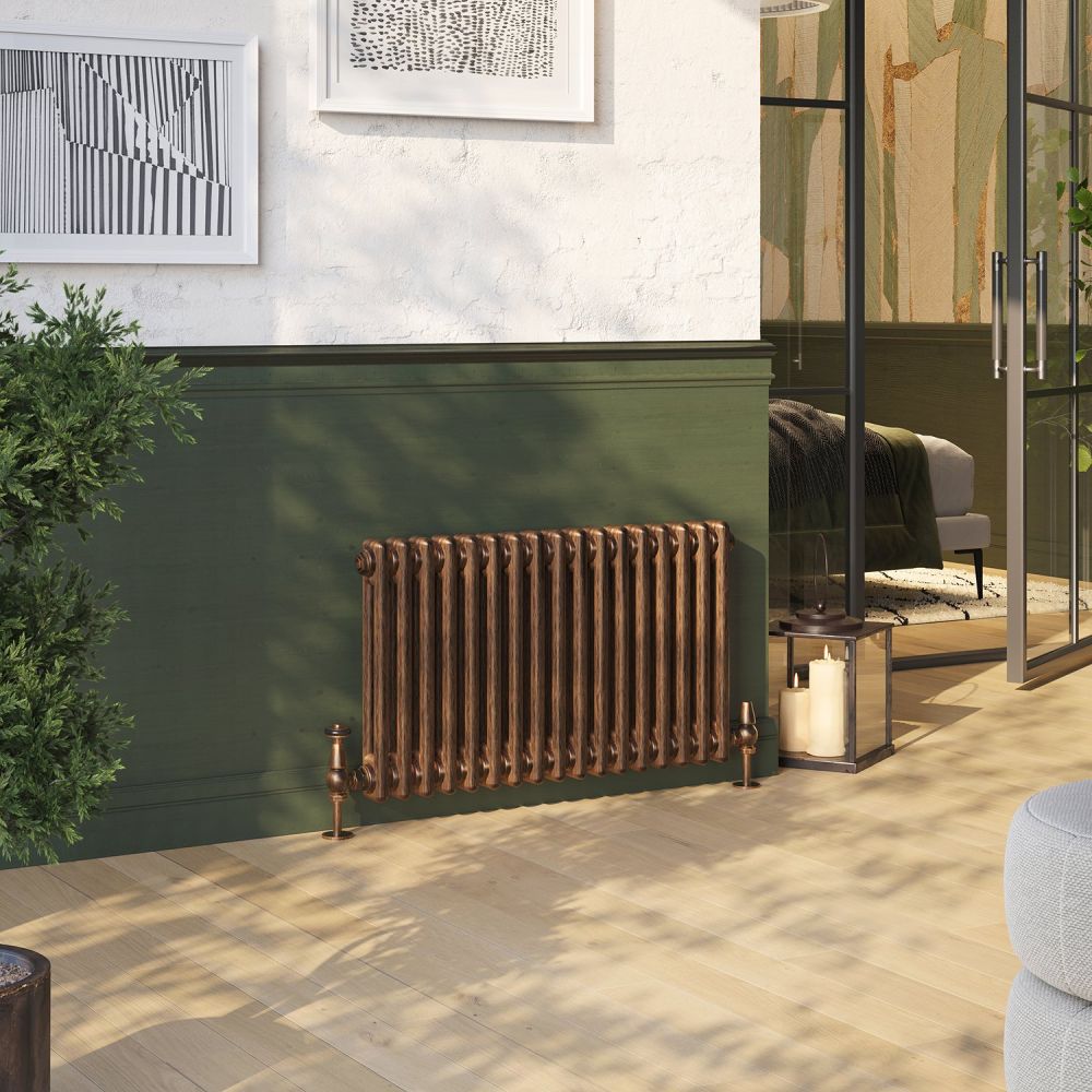 Clement Antique Copper Double Horizontal Column Radiator - 400x785mm