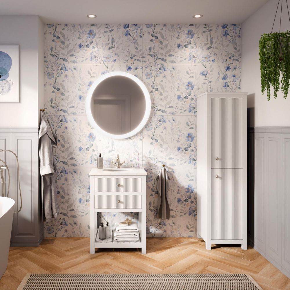 Addison Ribbed White 600mm Floor Standing Vanity Unit