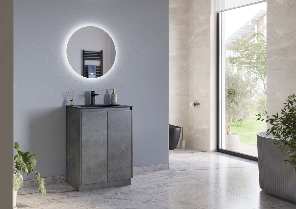 Odion Concrete Floor Standing Vanity Unit with Black Basin 600mm