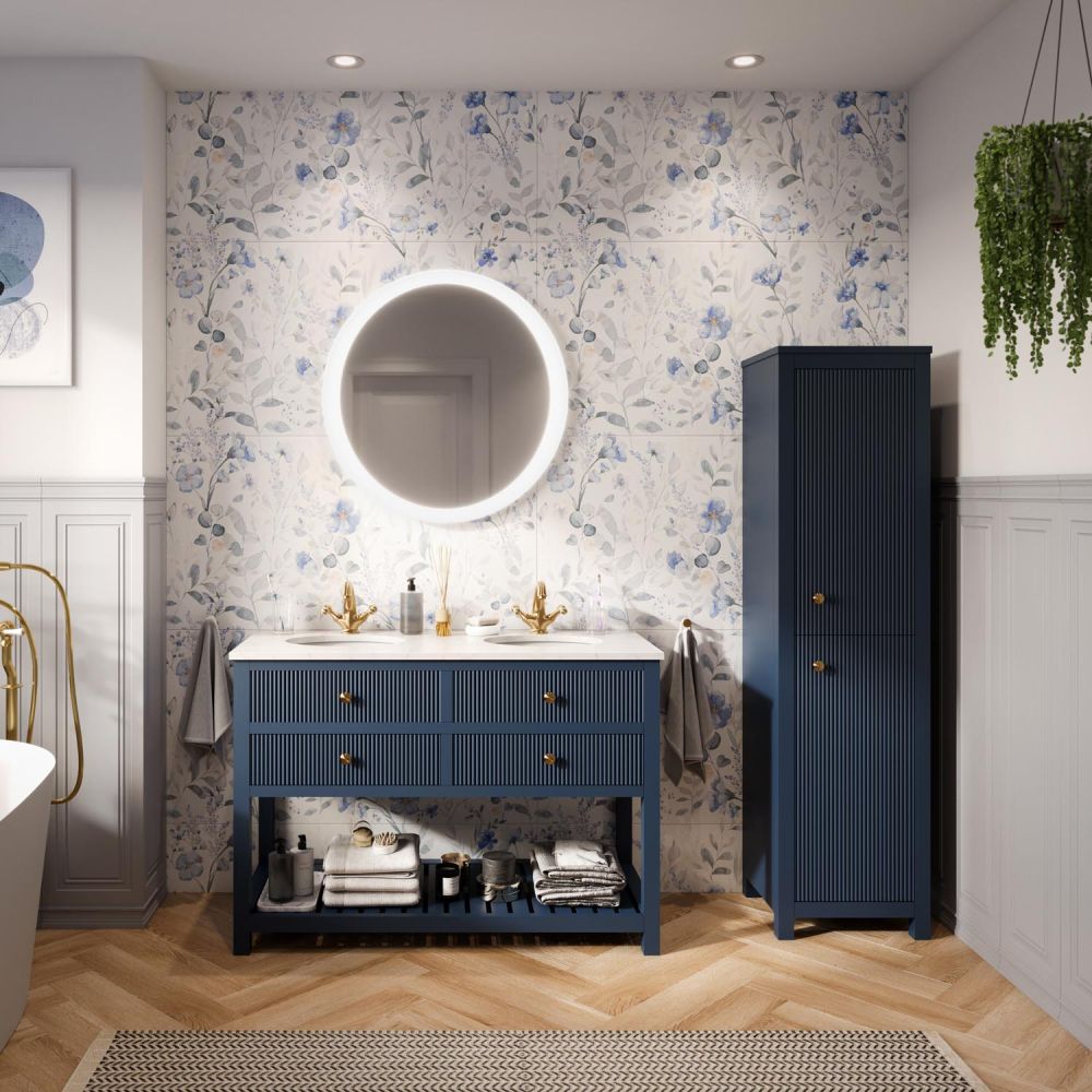 Addison Ribbed Blue 1200mm Floor Standing Vanity Unit