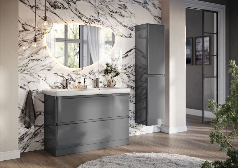 Neon Gloss Titanium Grey Floor Standing Vanity Unit with Lynx Resin Basin 1200mm