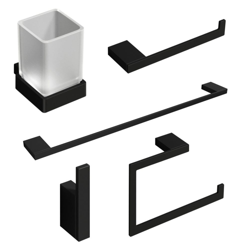 Cubic Matt Black 5-Piece Bathroom Accessory Set