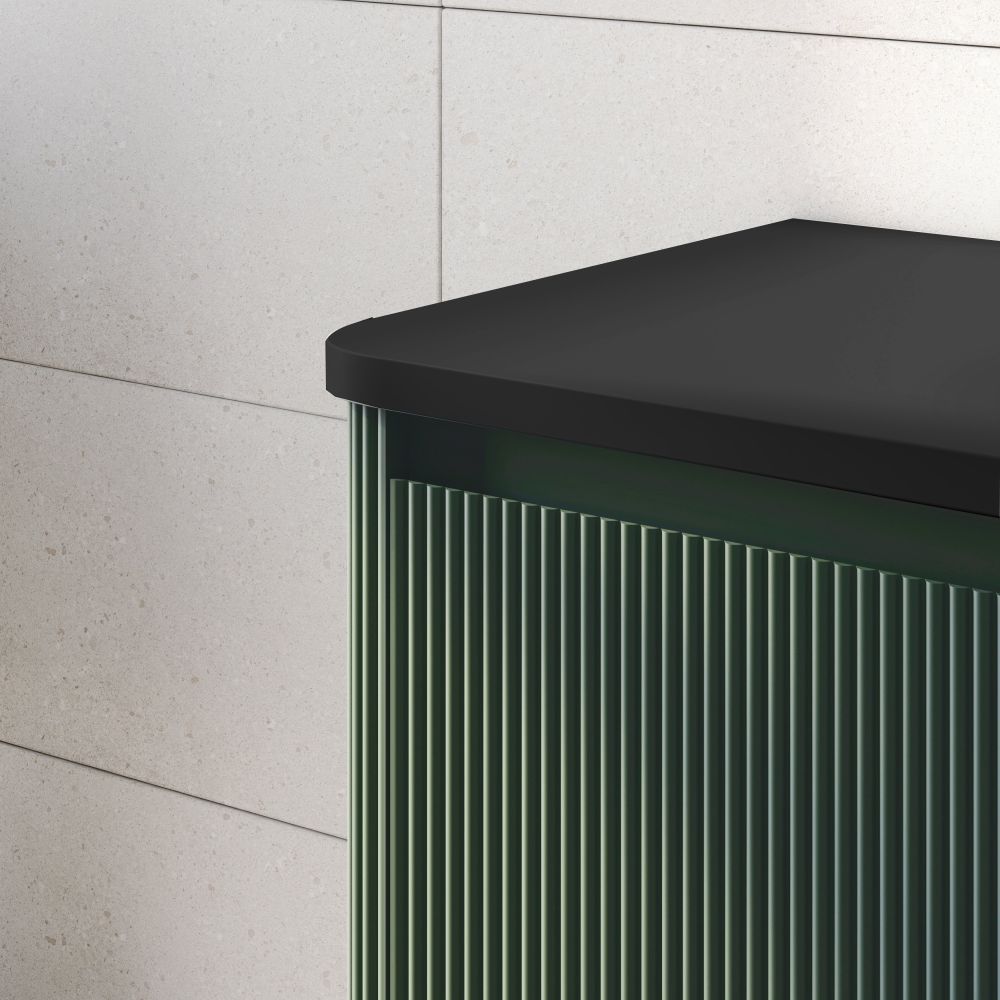 Wish Ribbed Wall Hung Vanity Unit in Green with Black Worktop