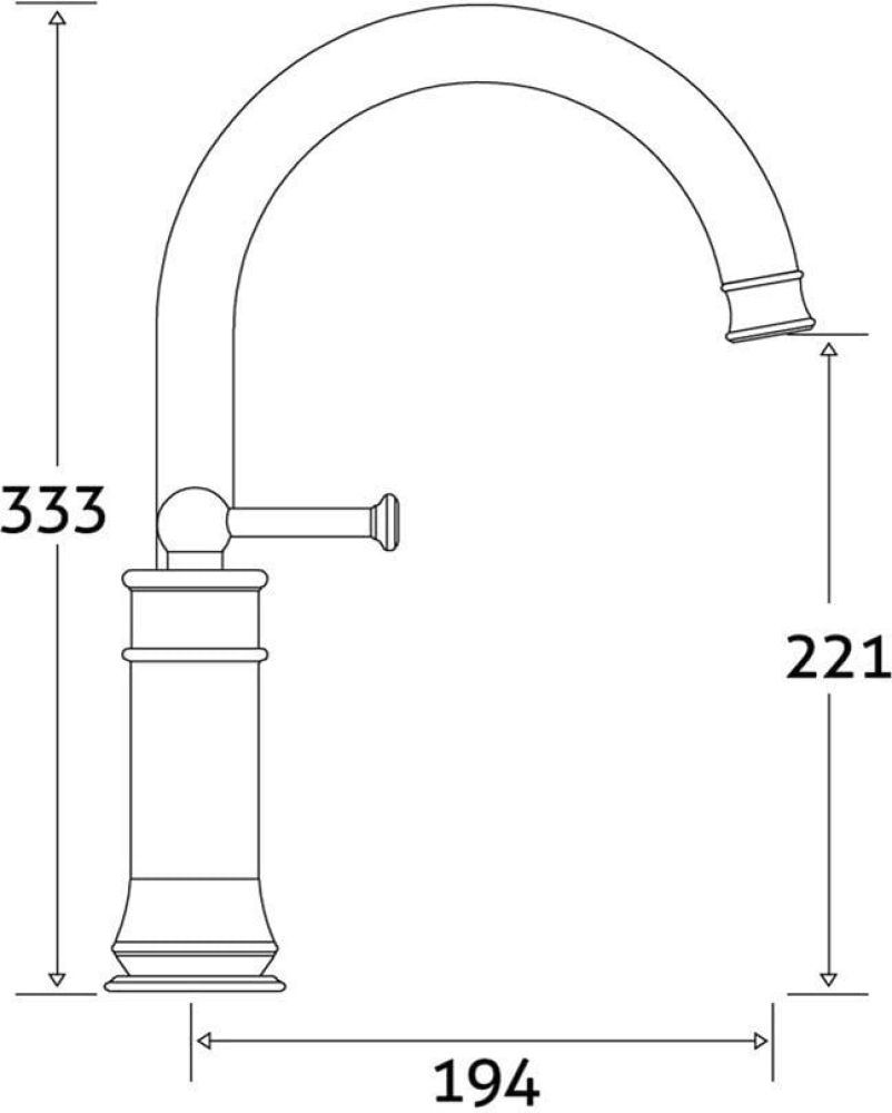 Traditional Bath Filler Tap Dimension Drawing