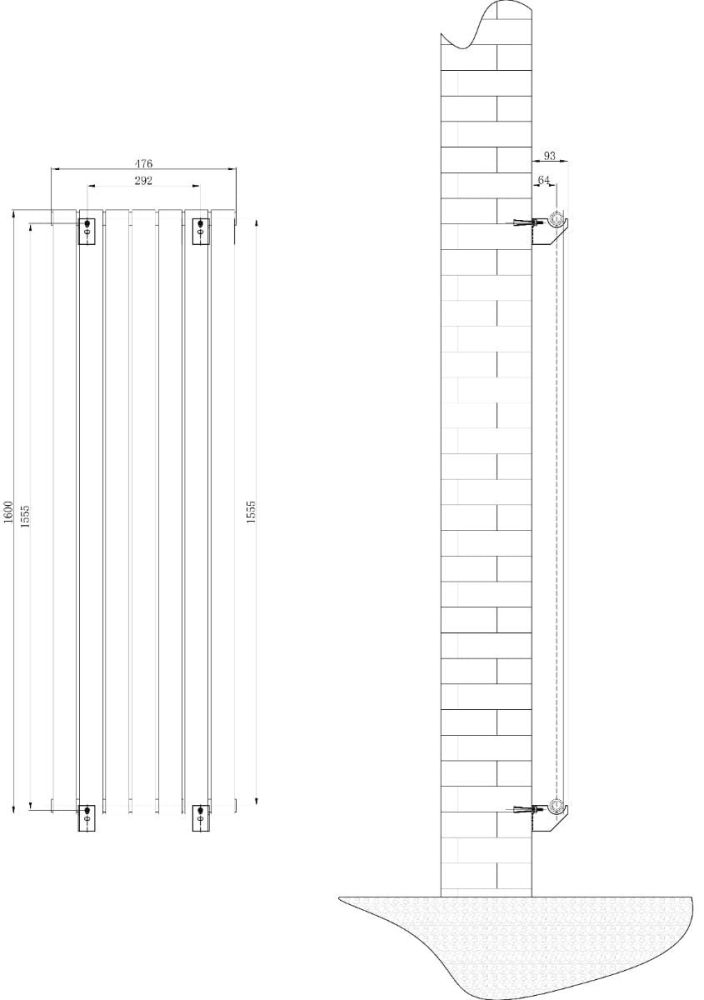 Perth Matt Black Double Vertical Flat Panel Radiator 1600x475mm