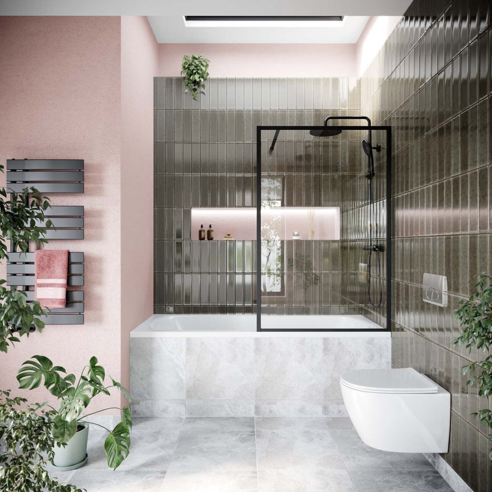 Amien Matt Black Clear Glass Bath Screen 1500x800mm