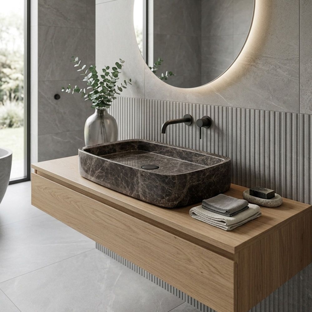 Marzio Emparador Dark Honed Marble Rectangle Basin 212986