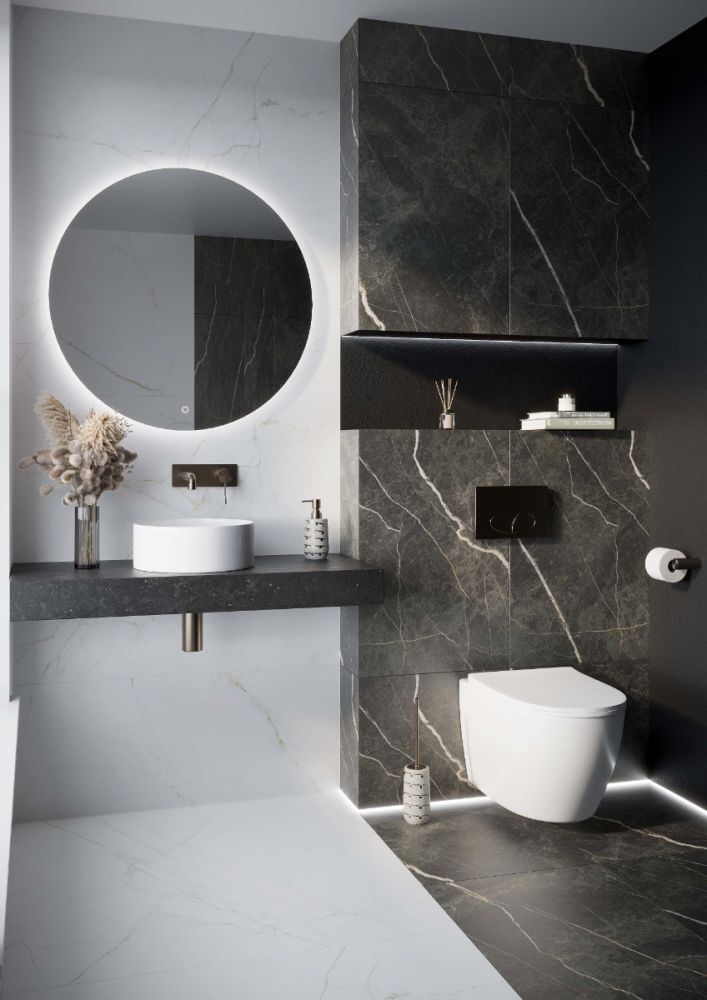 Lyons Black Marble Matt Porcelain Tile 450x1200mm