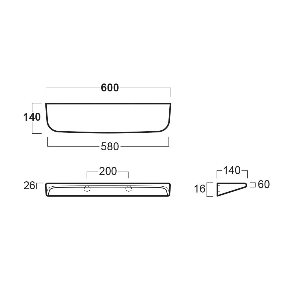 Belgrove White Wall Hung Ceramic Shelf 600mm