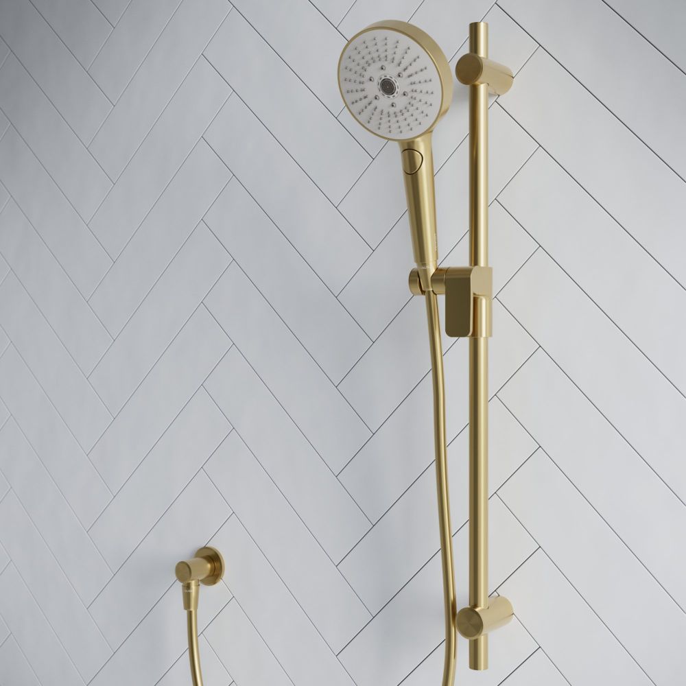Aqualisa S1 Brushed Gold Smart Digital Shower Triple Outlet (Slide Rail Kit with Bath Filler and Fixed Wall Head) HP/Combi