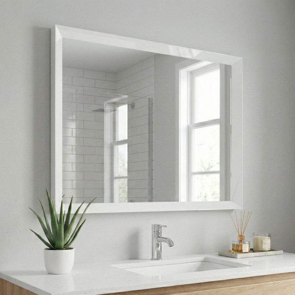 Venus Gloss White Beveled Edge Framed Mirror 750x600mm