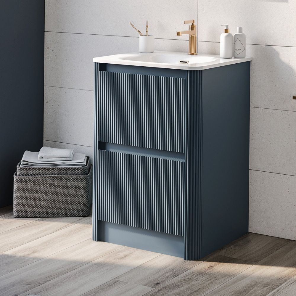 Wish Ribbed Floorstanding Vanity Unit with Drawers in Blue - lifestyle image