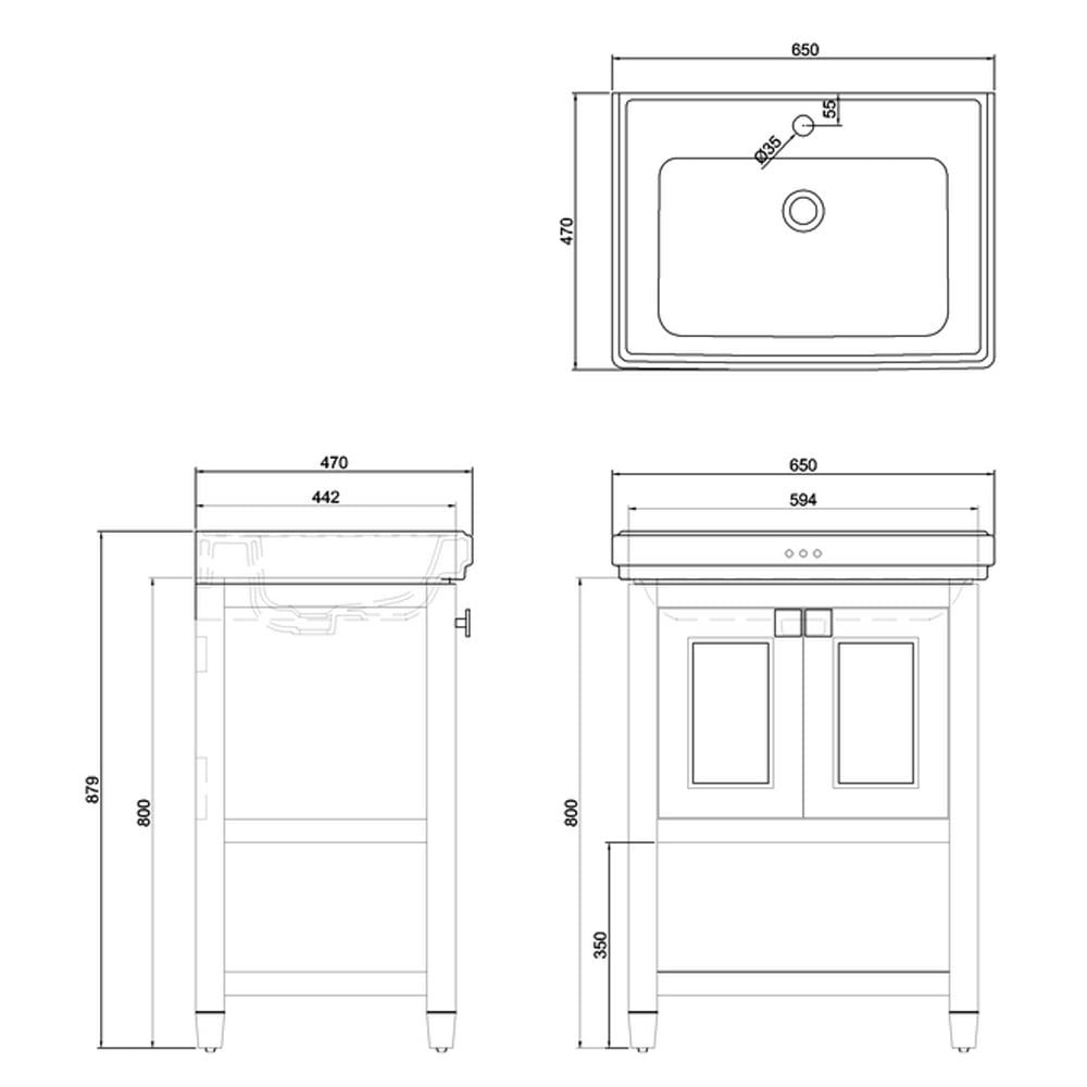 Burlington Riviera Matt White Floor Standing Vanity Unit with Basin 580mm