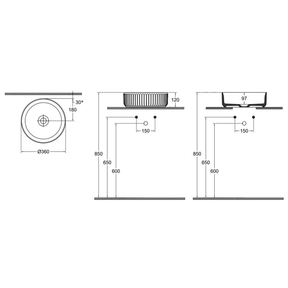 Massa Ribbed White Round Countertop Basin