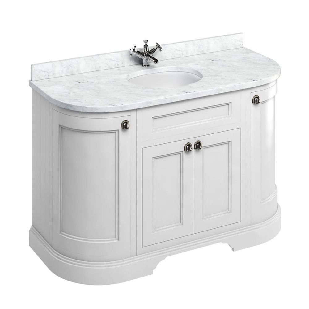 Burlington White Curved Vanity Unit with Carrara White Marble Worktop 1340mm