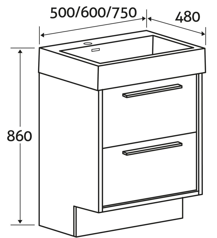 Winslow Light Sawn Oak Floor Standing Vanity Unit with Basin 600mm dimensions