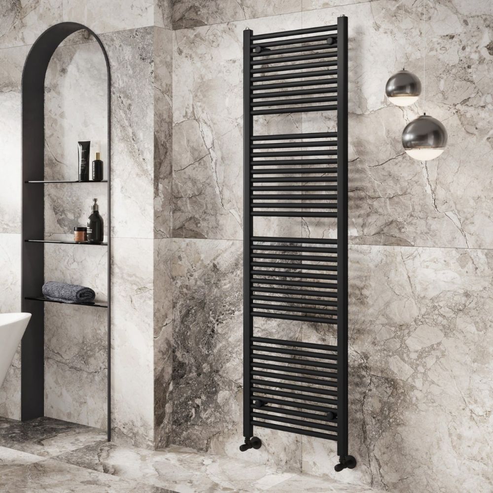 Neptune Matt Black Heated Towel Rail 1800x500mm