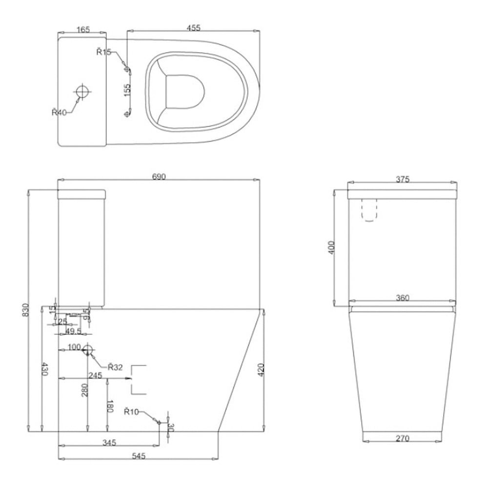 Britton Sphere Rimless Close Coupled Toilet with Soft Close Seat