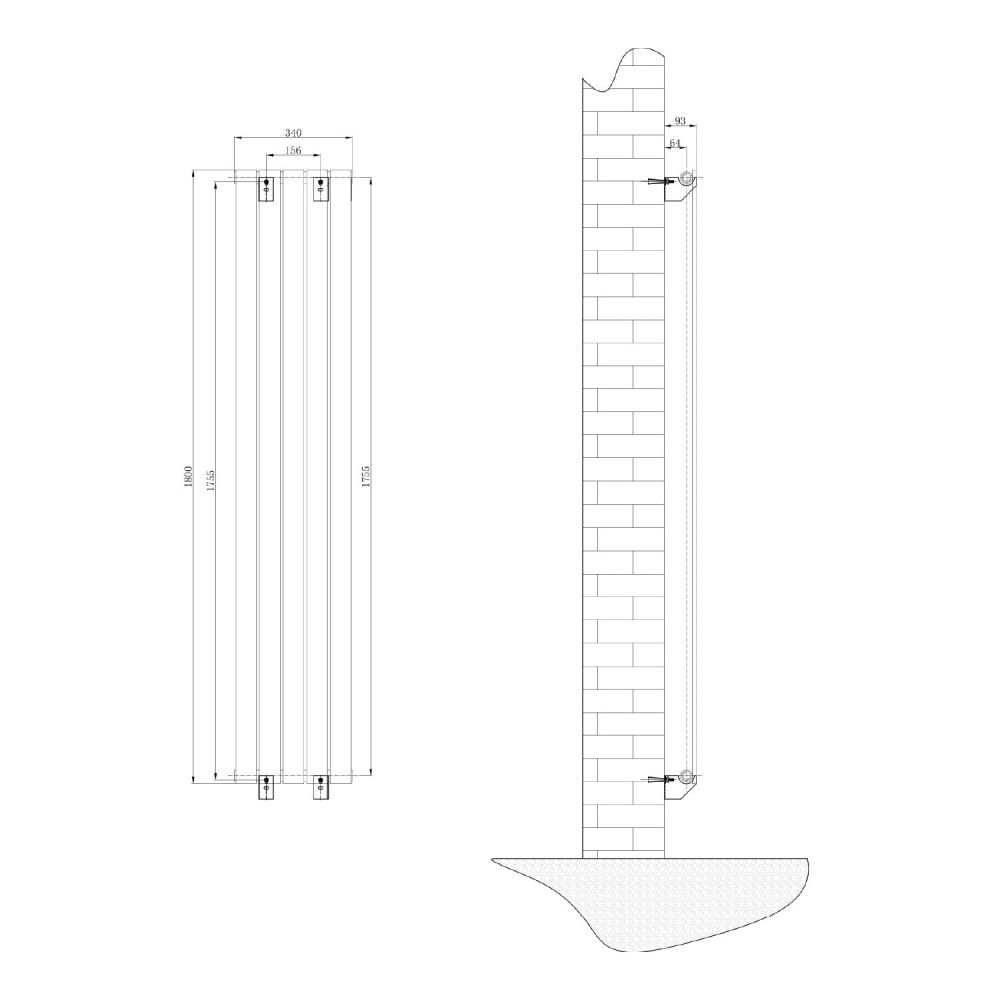 Perth Grey Single Vertical Flat Panel Radiator 1800x340mm