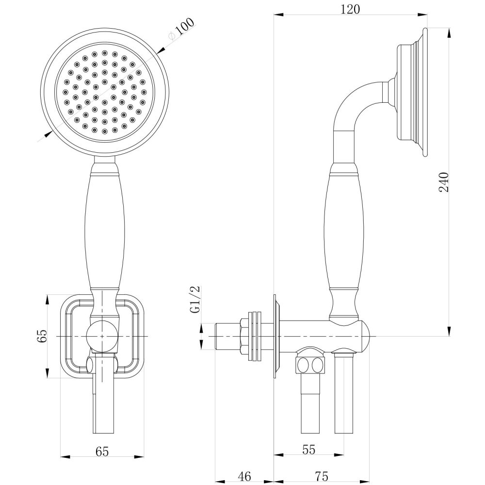 Warwick Traditional Handset and Holder With Build in Outlet - Brushed Nickel Specification