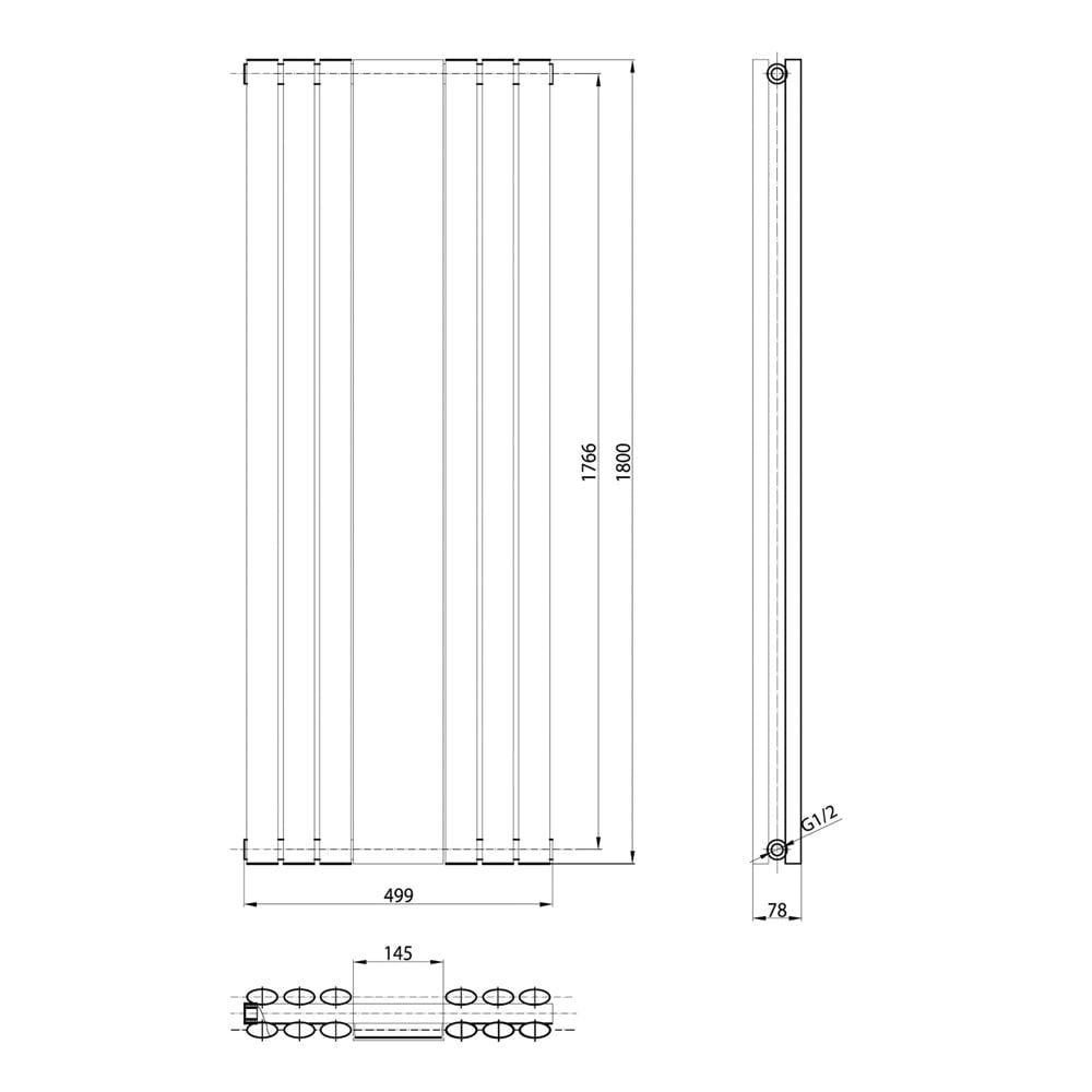 Flora CoreロンTSサイズ Corex Vertical Mirror Radiator – Black | Designer Black Vertical