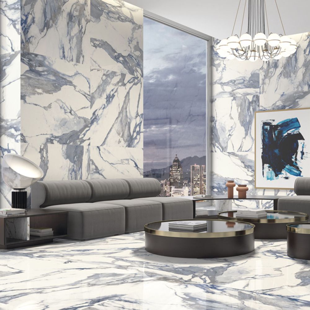 Charlie Blue Marble Polished Porcelain Tile 1200x1200mm