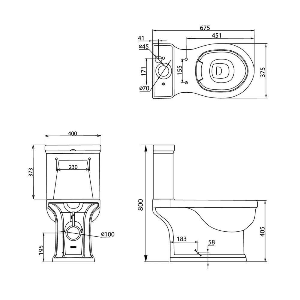 Seattle Traditional Rimless Close Coupled Toilet