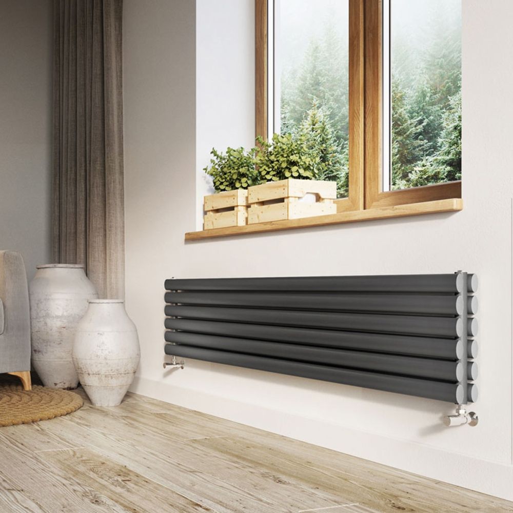Islington Grey Double Horizontal Radiator 472x1200mm