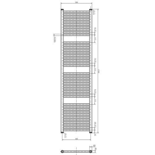 Neptune Heated Towel Rail - 1800x500mm Spec Drawing