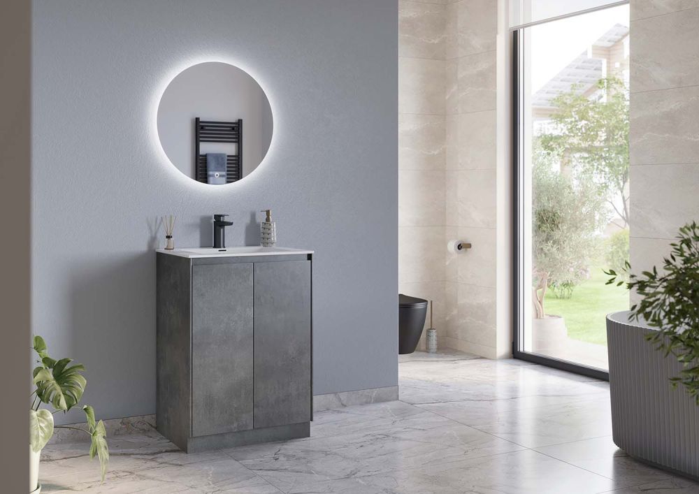 Odion Concrete Floor Standing Vanity Unit with White Basin 600mm