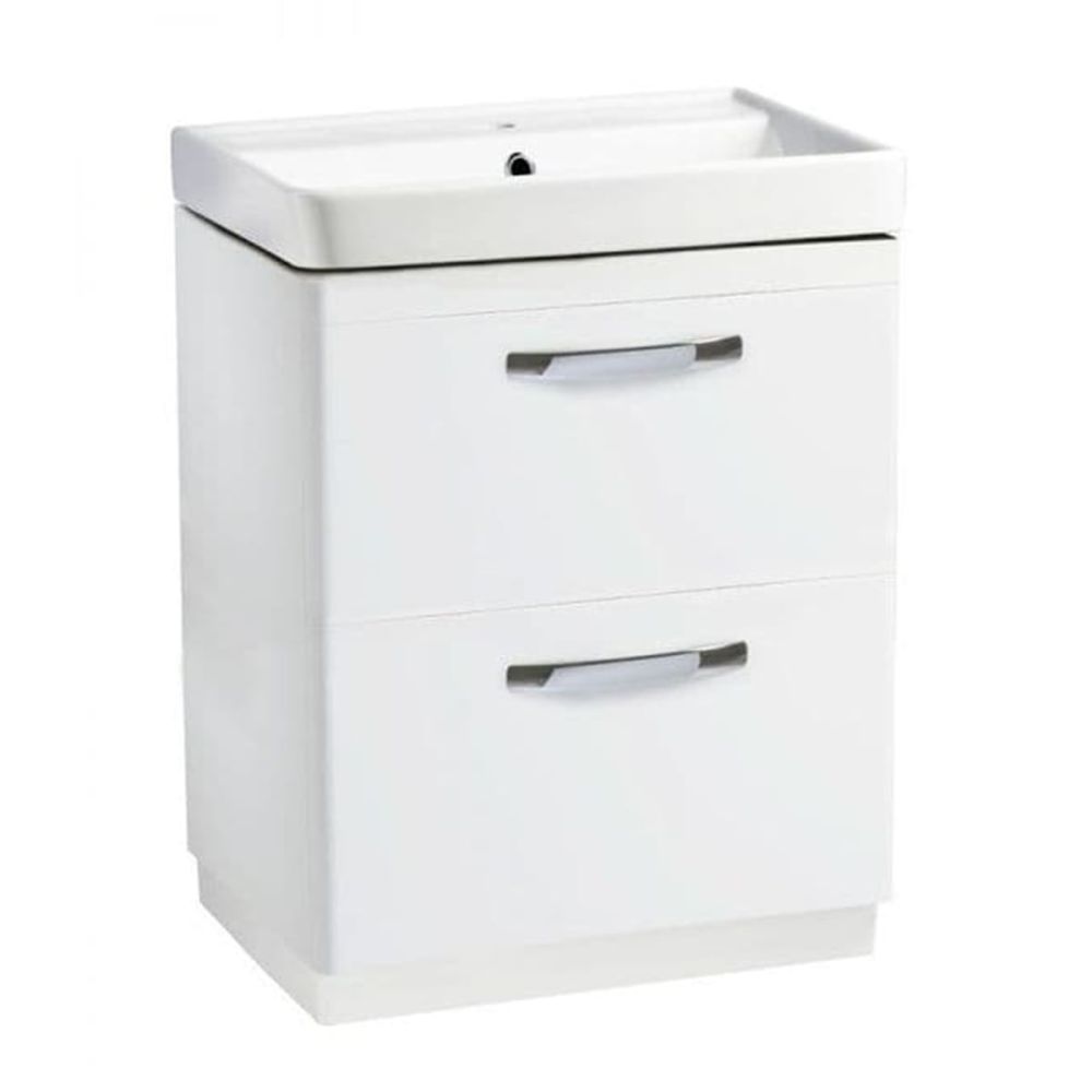 Tavistock Compass Gloss White Double Drawer Floor Standing Vanity Unit with Ceramic Basin 600mm