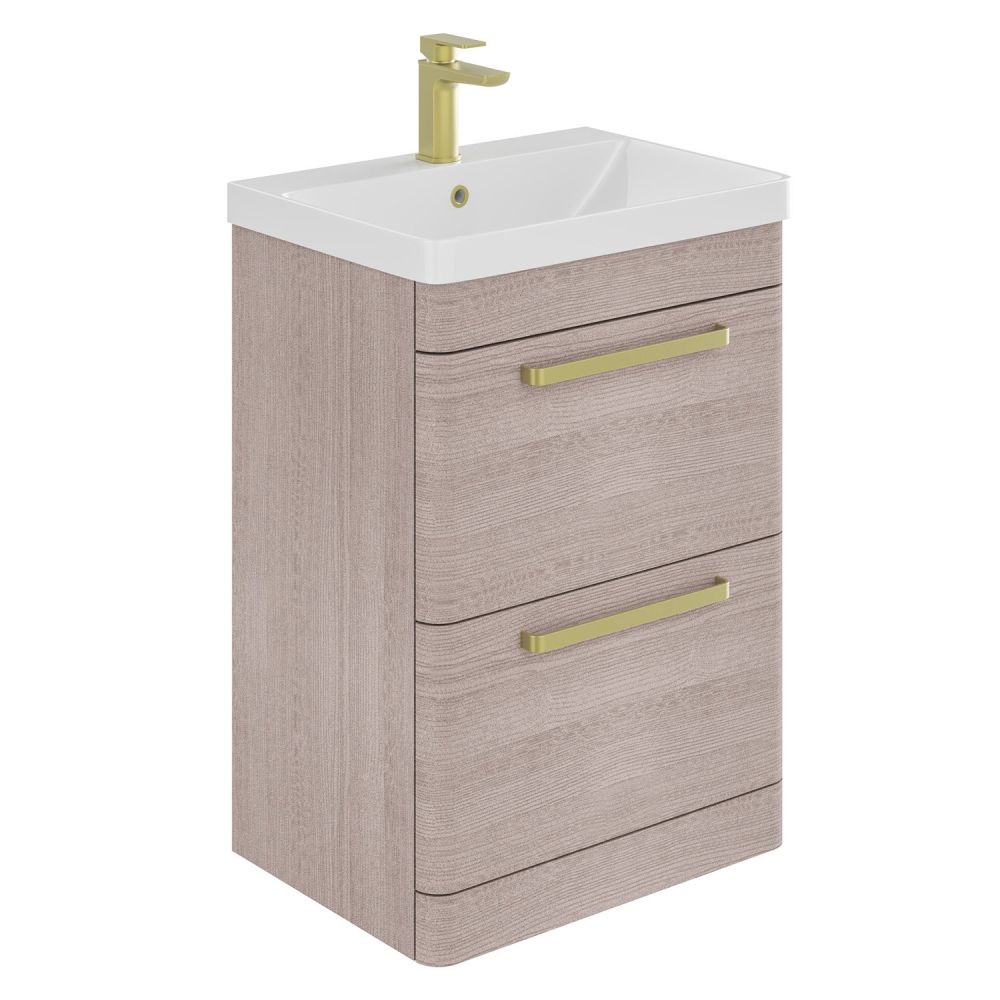 Esk Stone Grey Floor Standing Vanity Unit and Basin with Brushed Gold Handles 500mm