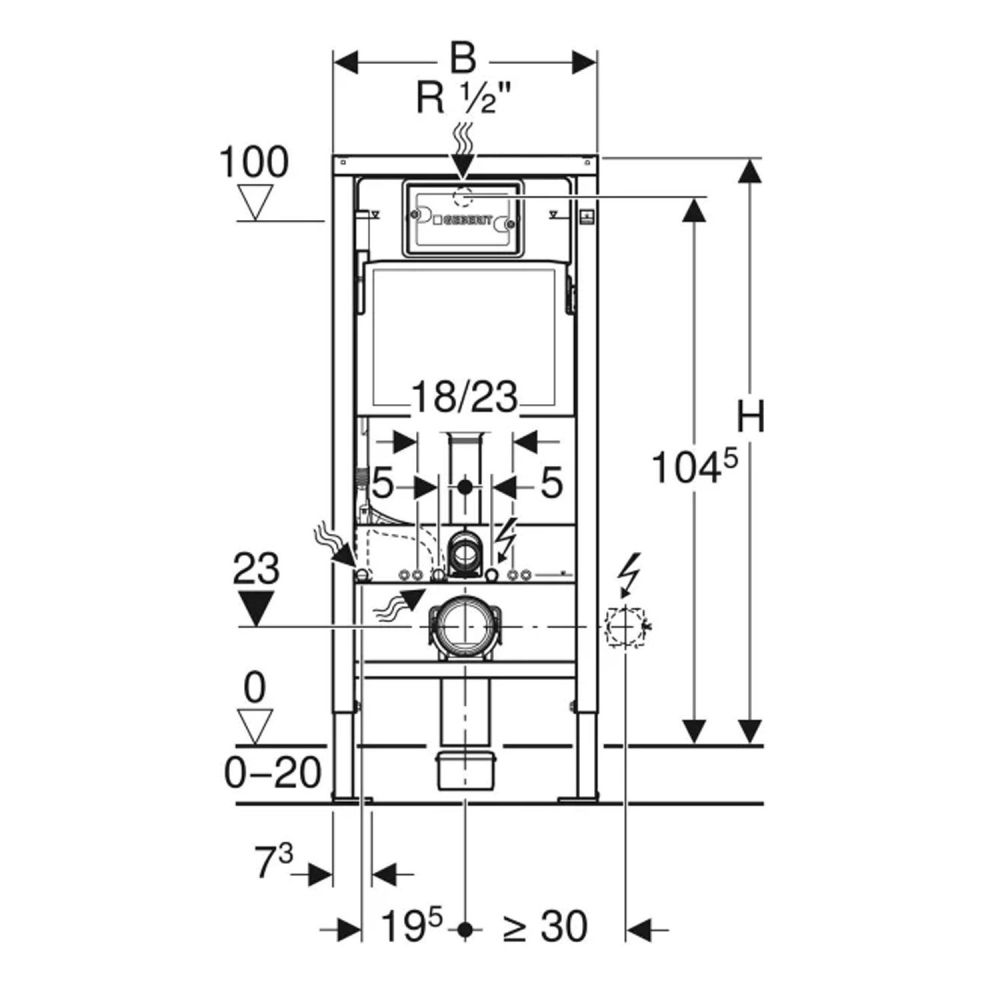 Geberit Duofix 1120mm Wall Hung WC Frame & Concealed Cistern with Delta30 Flush Plate