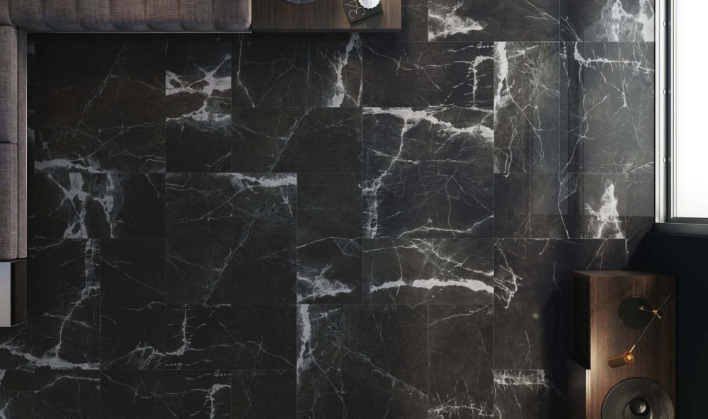 Glacier Black Marble Gloss Porcelain Tile 900x900mm