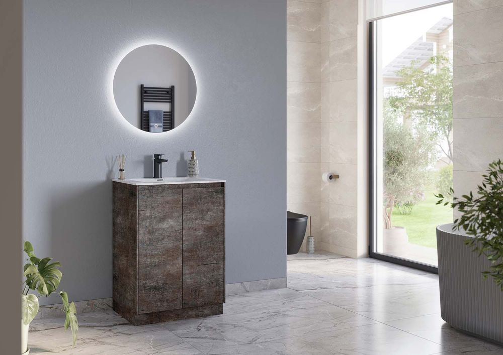Odion Metallic Floor Standing Vanity Unit with White Basin 600mm