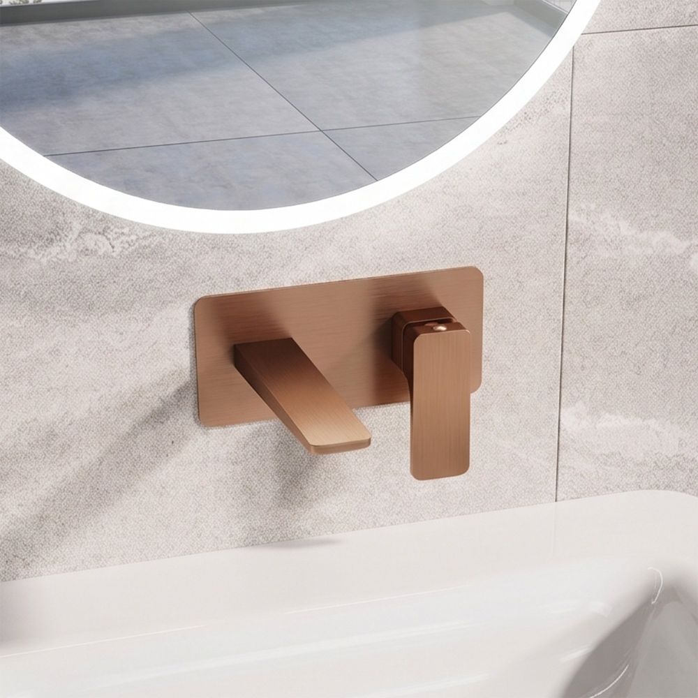 Zena Brushed Bronze Wall Mounted Basin Mixer Tap roomset