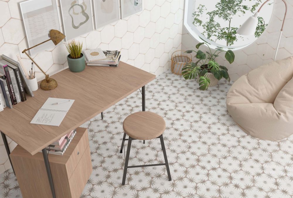 Elise Decor Taupe Hexagon Matt Porcelain Tile 228x198mm