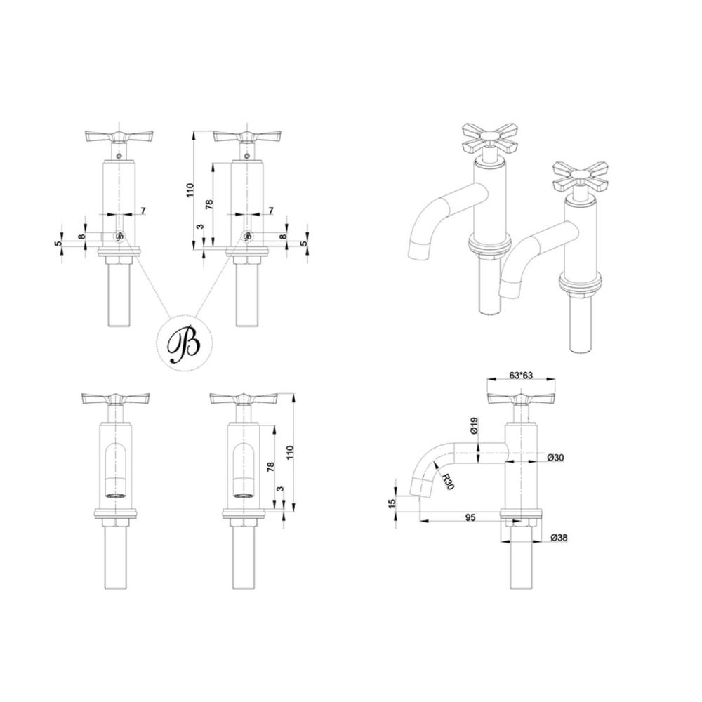 Burlington Riviera Gold Basin Pillar Taps