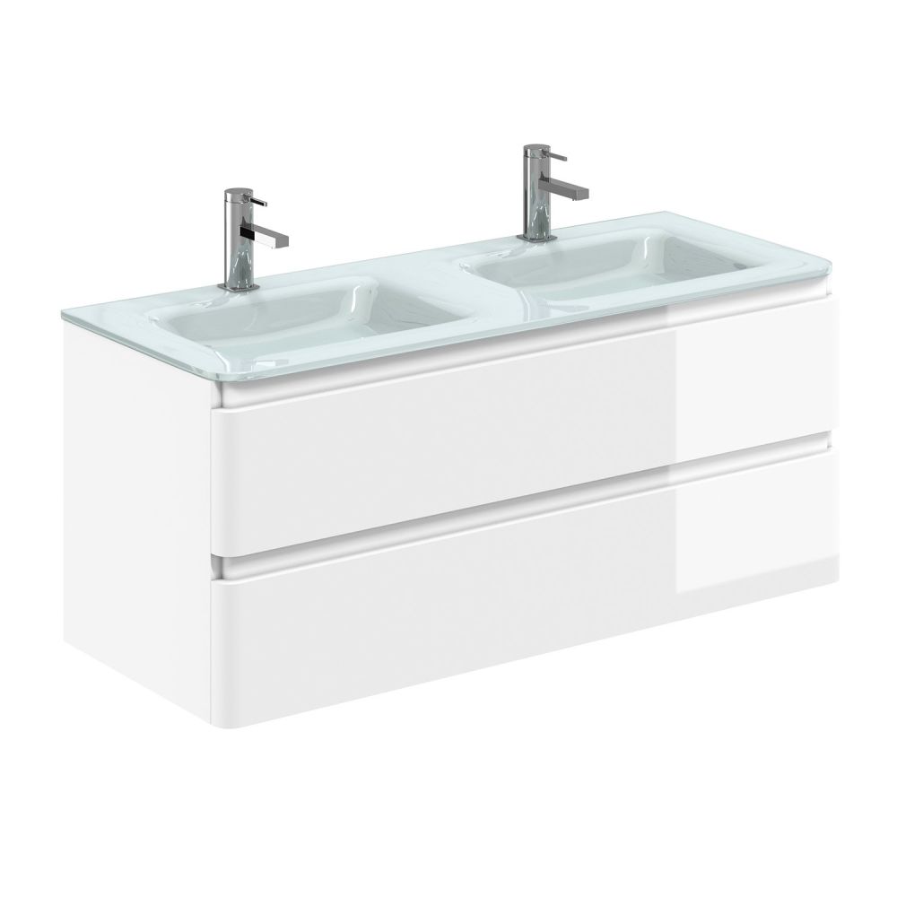 Neon Gloss White Wall Hung Vanity Unit with Opal Glass Basin 1200mm