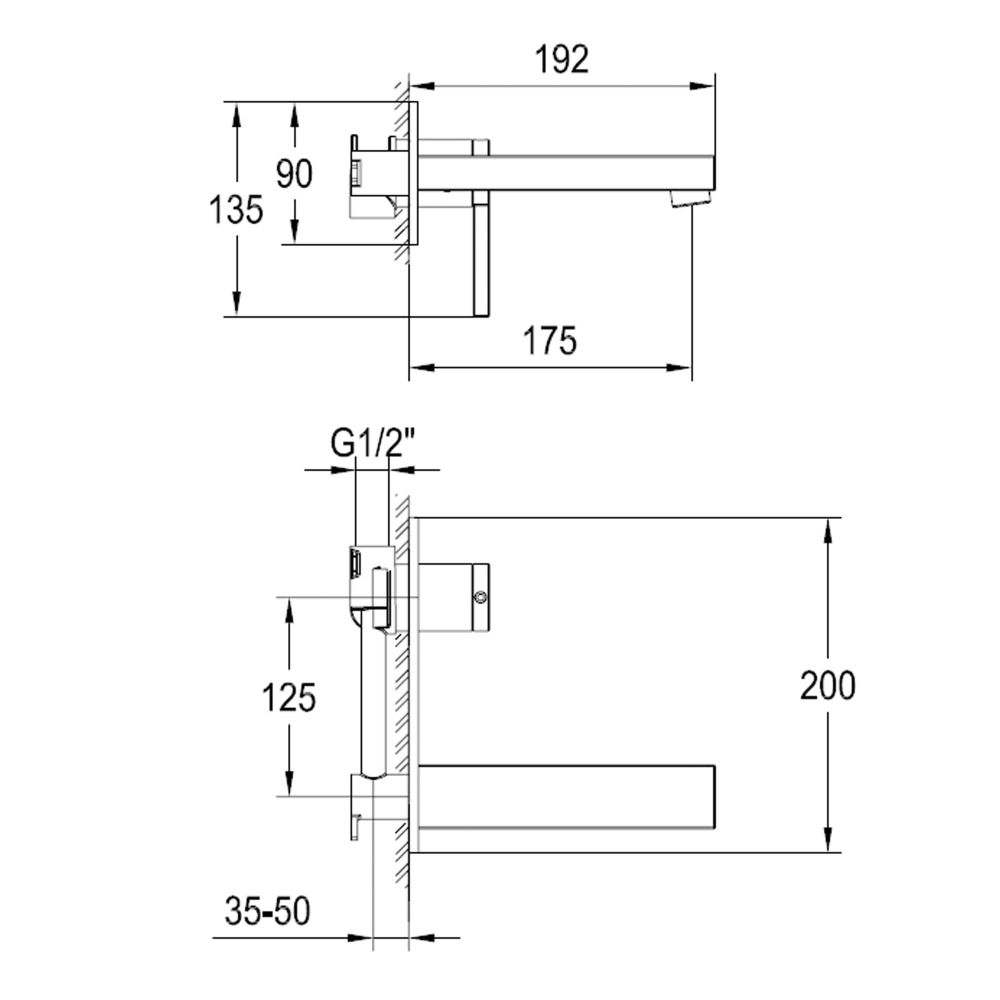 Samu Chrome Wall Mounted Basin Mixer Tap dimensions